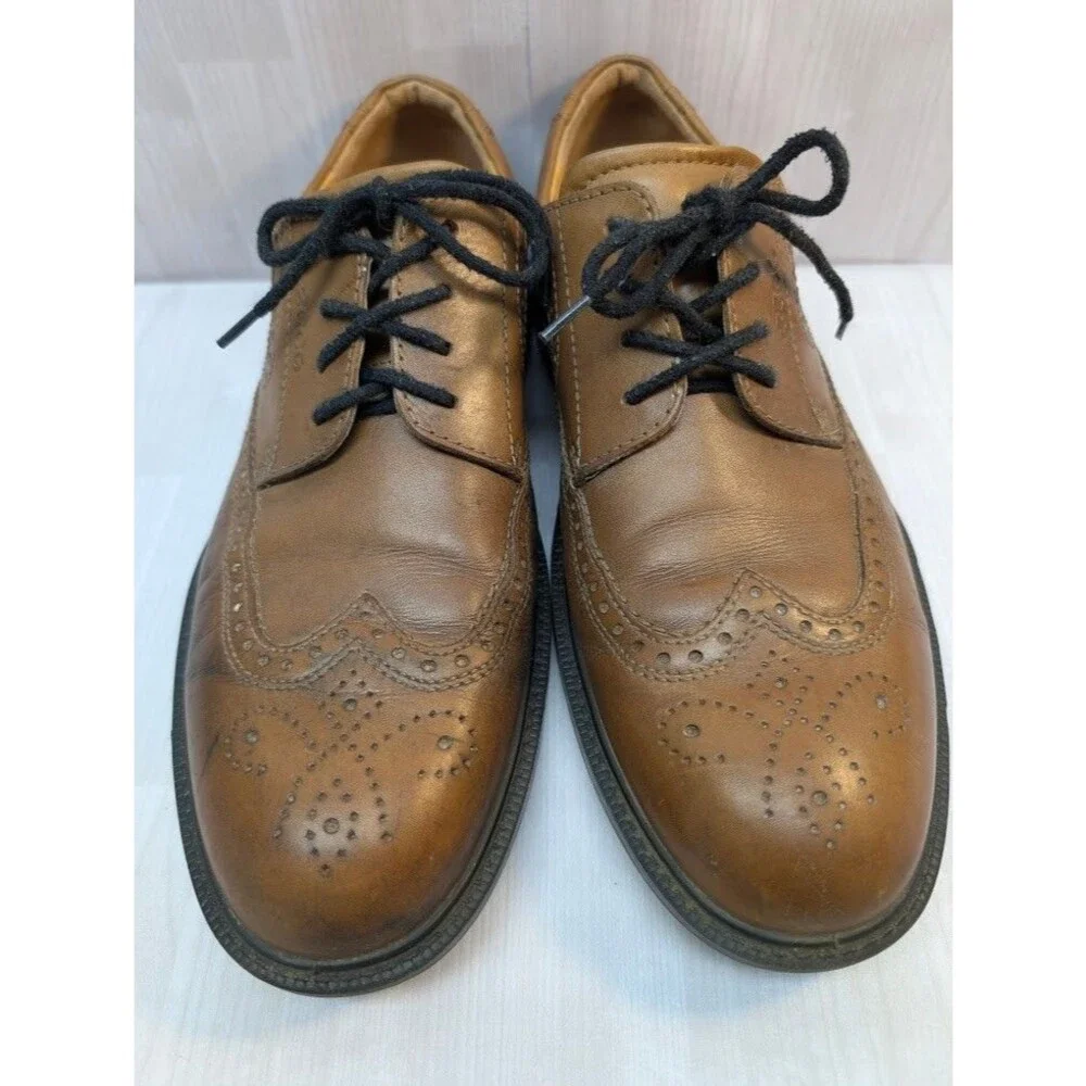Ecco Mens Oxford Dress Shoes Brown Wingtip Brogue Leather Size 11 UK 44